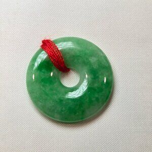 Vintage Green Jade Donut Pendant | Pi Disk Charm for Jewelry Making
